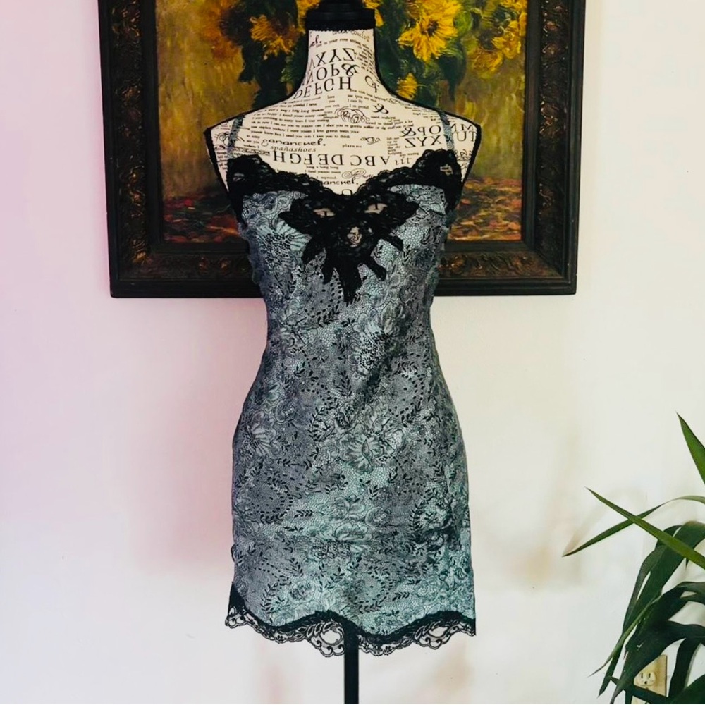 Vintage Elegant Black and Silver Lace Slip Dress from Victoria’s Secret